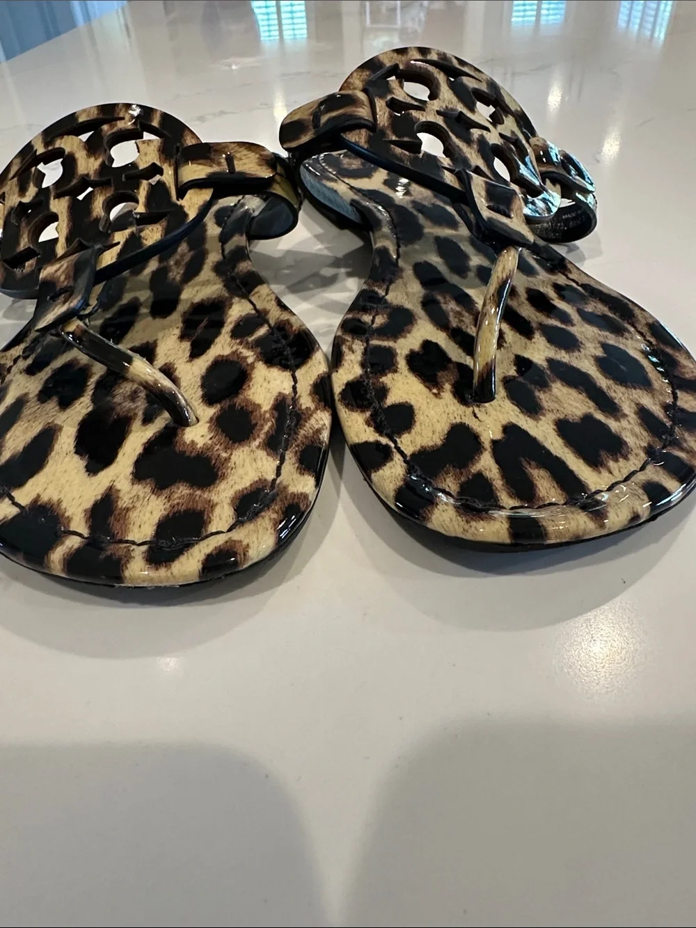 Tory Burch Miller Patent Leopard Print Sandals Size 9 1/2